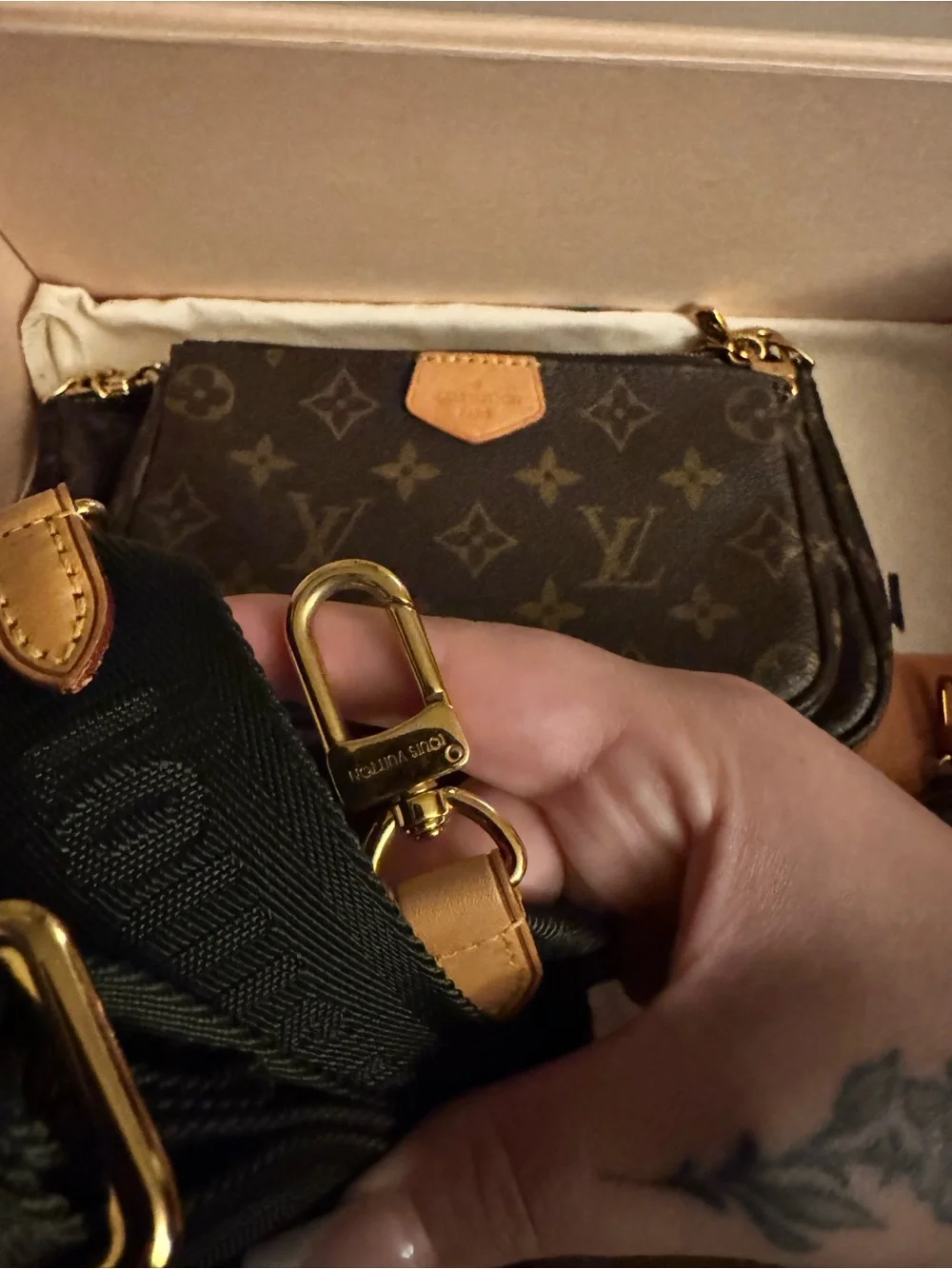 Louis Vuitton Monogram Canvas Multi-Pochette with Olive Green Strap